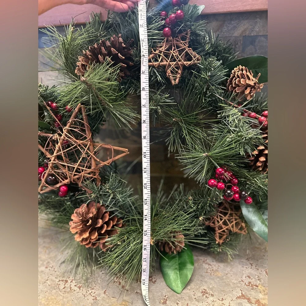 2/$10 or 3/$12 ❤️ Festive Green Wreath Pinecones, Wood Stars and Red Accents